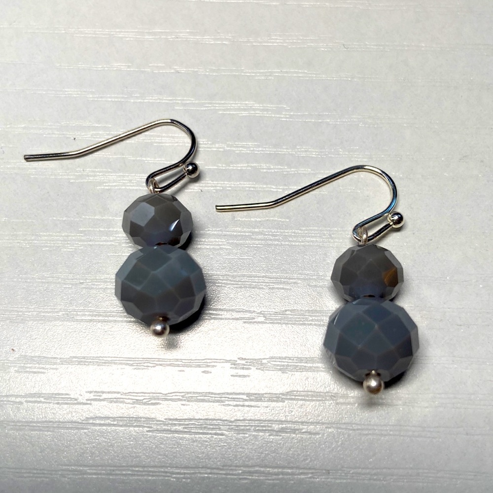 Handmade glass grey earrings.